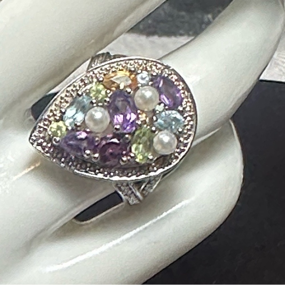 Ross Simons Ring 925 Sterling Silver Amethyst gemstones vintage